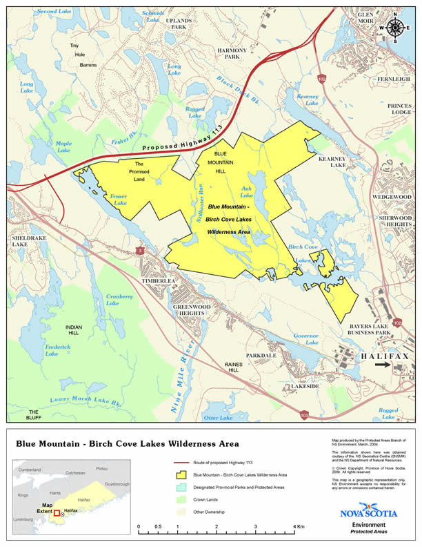 Graphic showing map of approximate boundaries of Blue Mountain-Birch Cove Lakes Wilderness Area