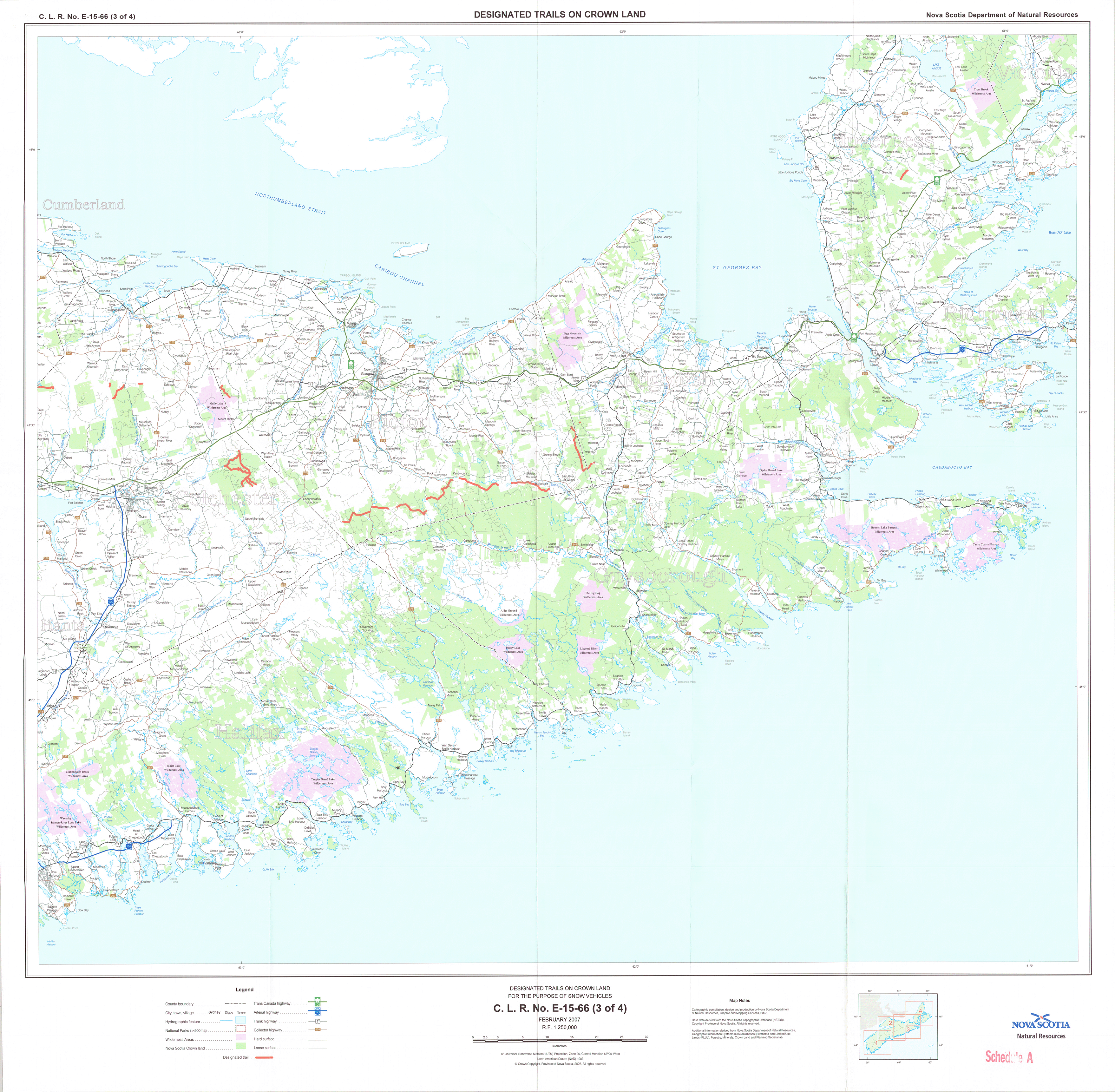 Graphic showing map of designated trails on Crown land for the purpose of snow vehicles