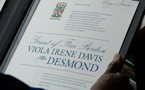 A ceremonial certificate to mark the free pardon given Viola Desmond with the signature of Lt.-Gov. Mayann Francis.