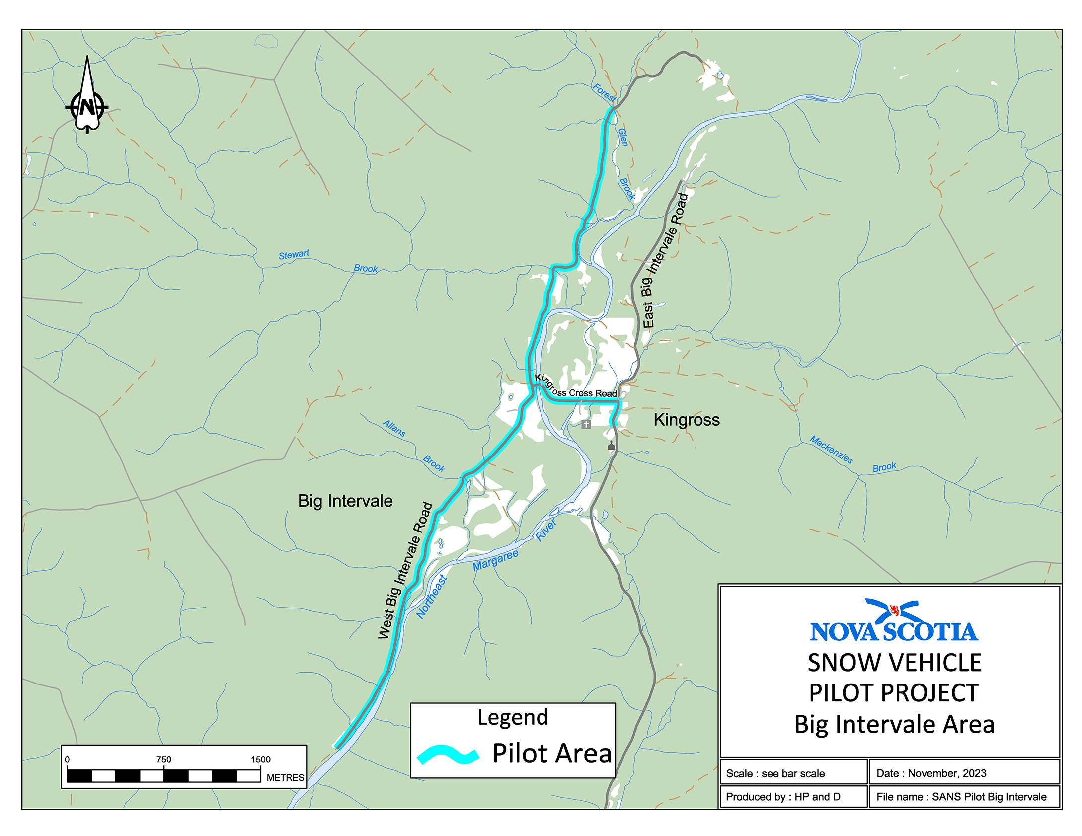 Graphic showing map of the Snow Vehicle Pilot Project Big Intervale Area