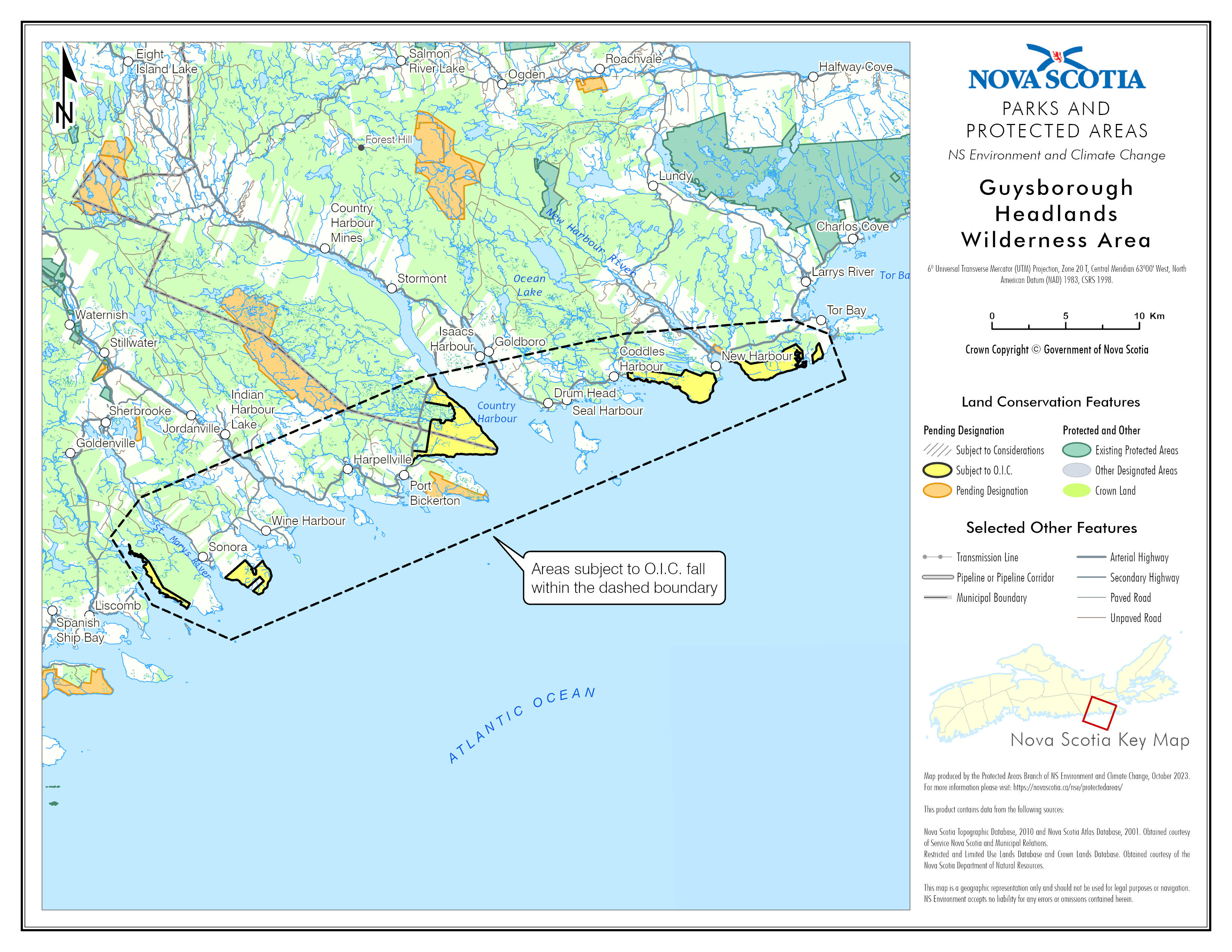 Graphic showing map of approximate boundaries of Guysborough Headlands Wilderness Area