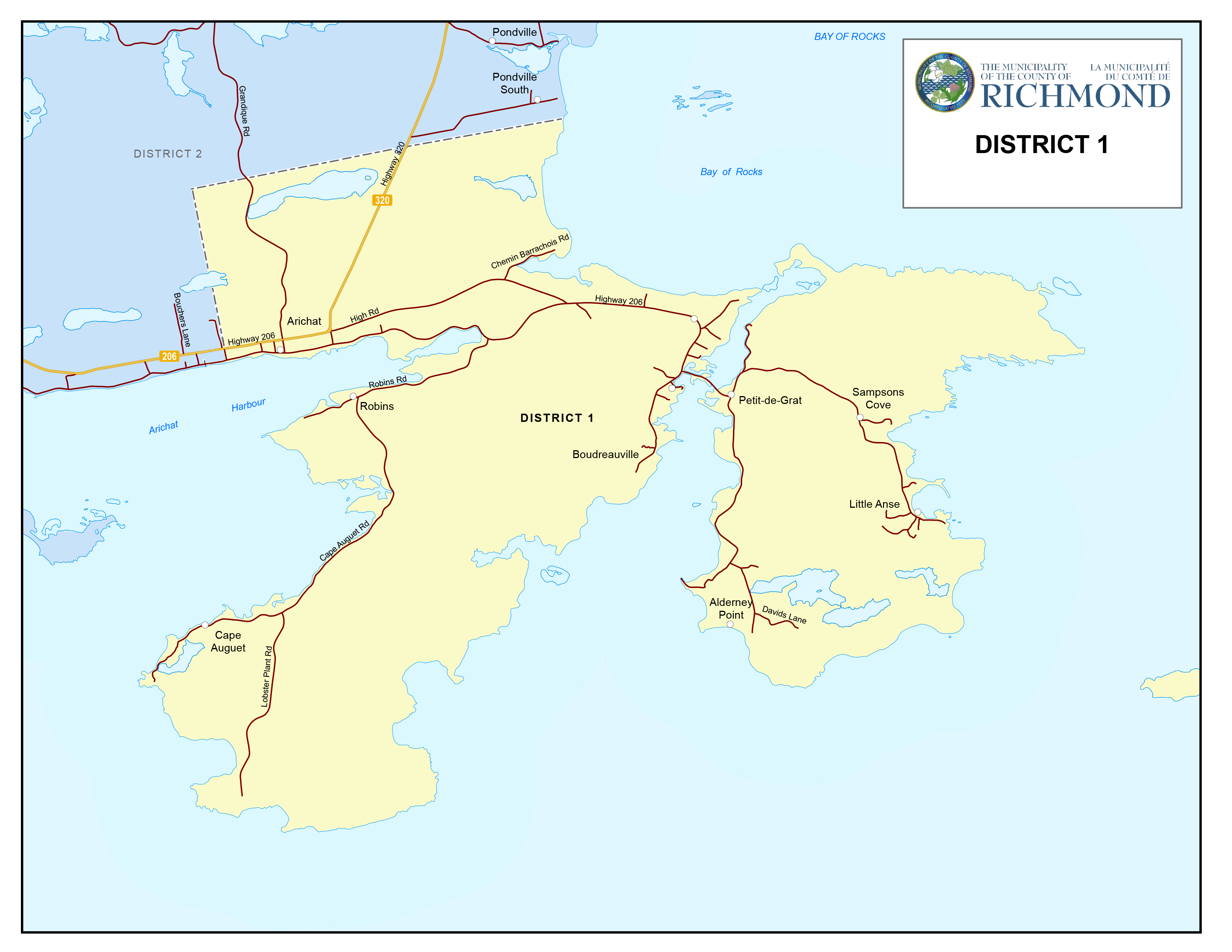Graphic showing map of Electoral District 1 of the Municipality of Richmond County