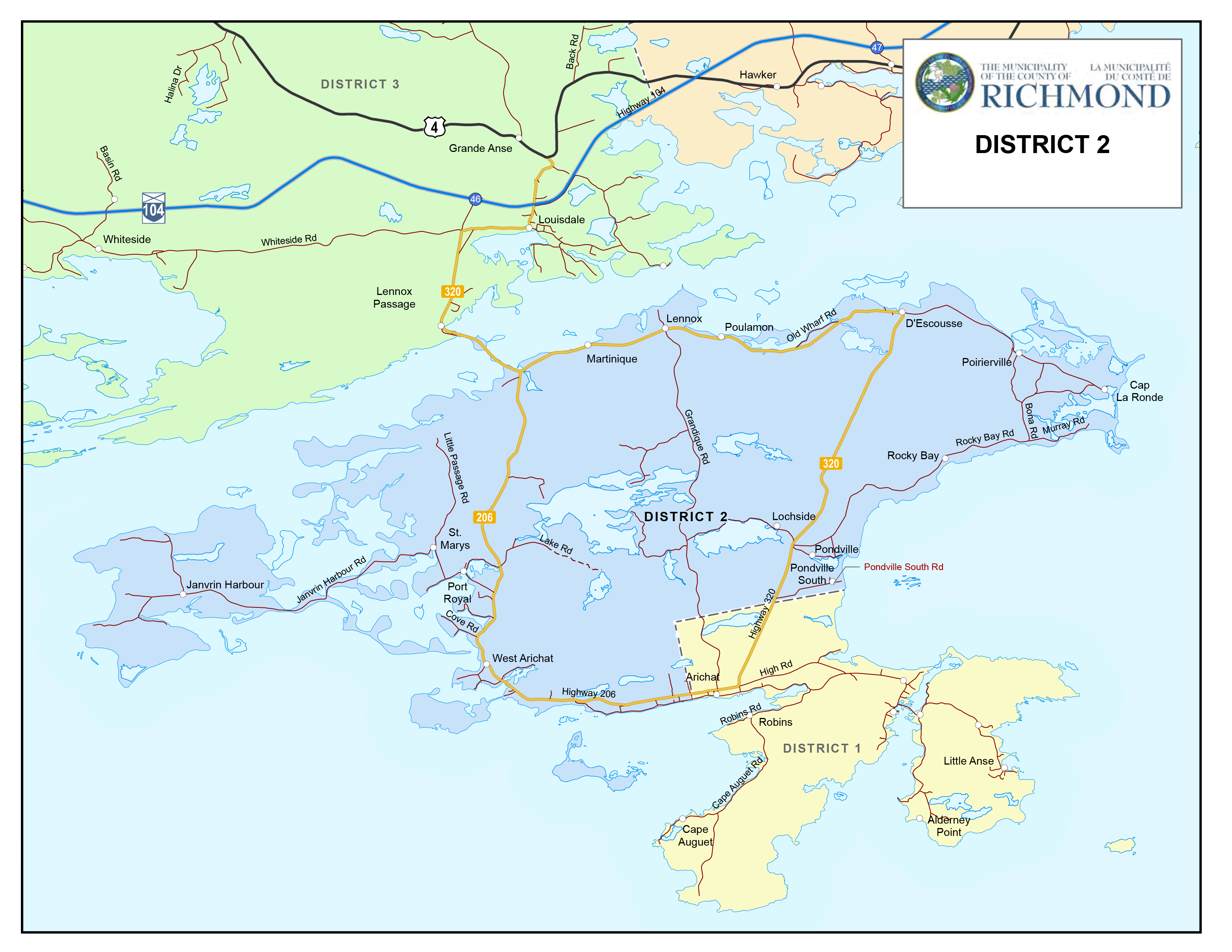 Graphic showing map of Electoral District 2 of the Municipality of Richmond County