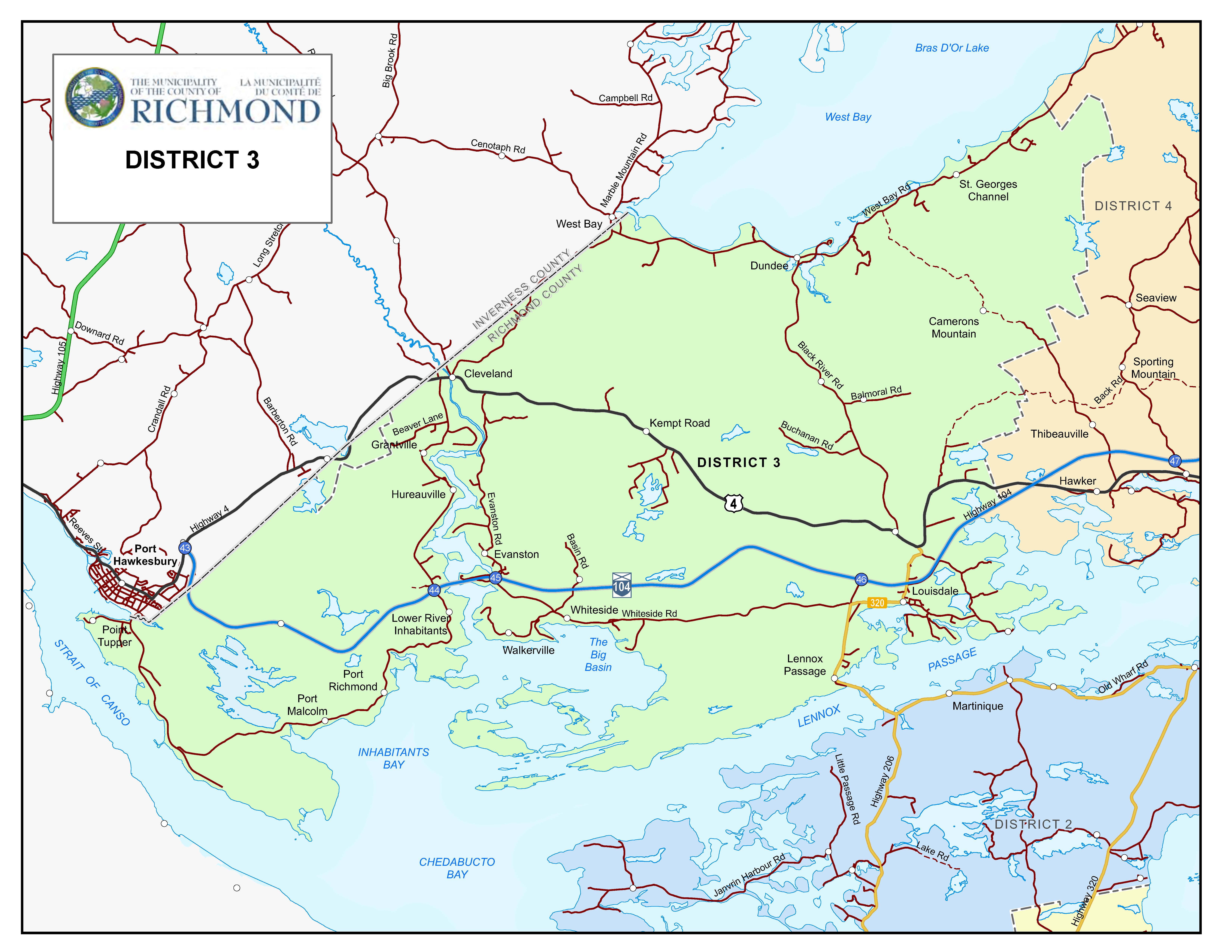 Graphic showing map of Electoral District 3 of the Municipality of Richmond County