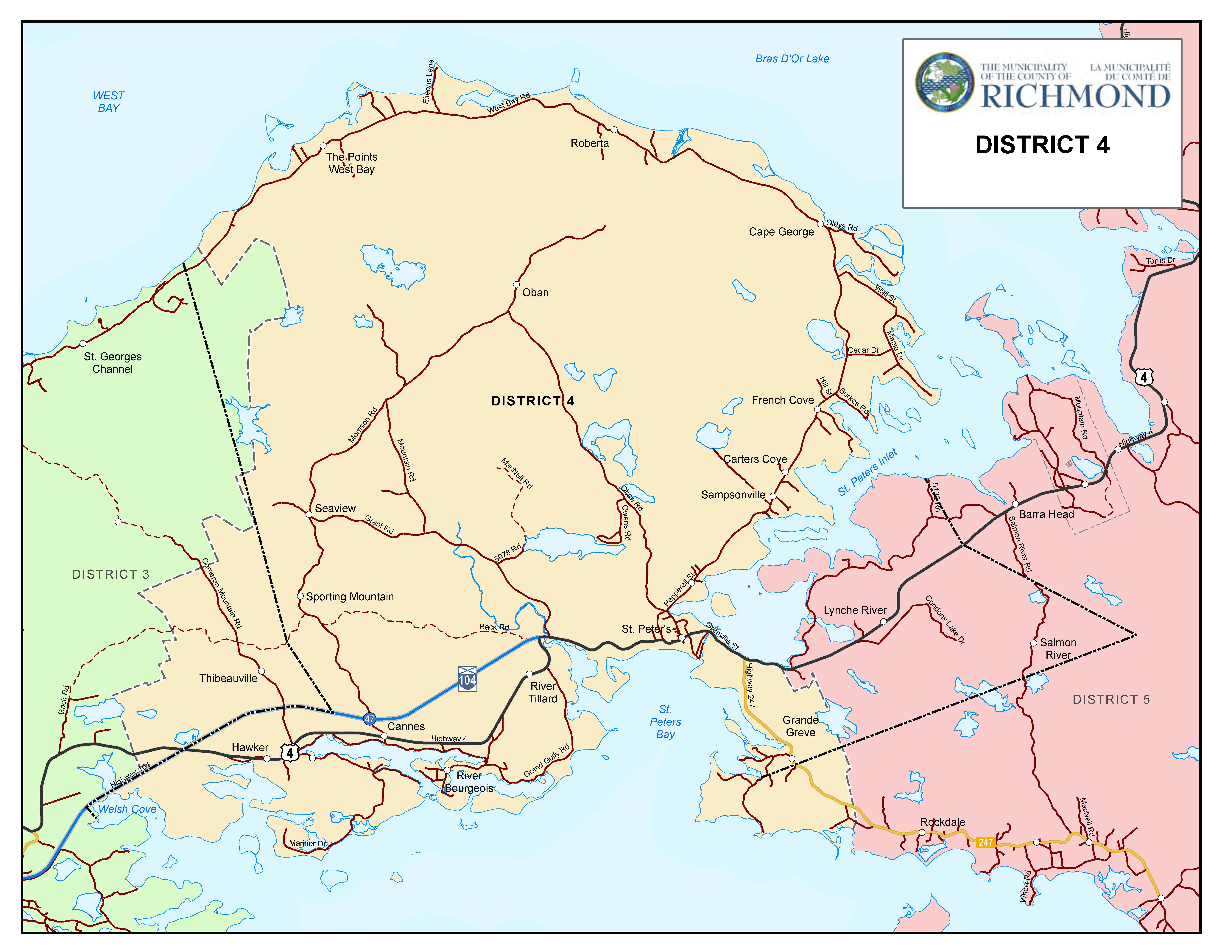 Graphic showing map of Electoral District 4 of the Municipality of Richmond County