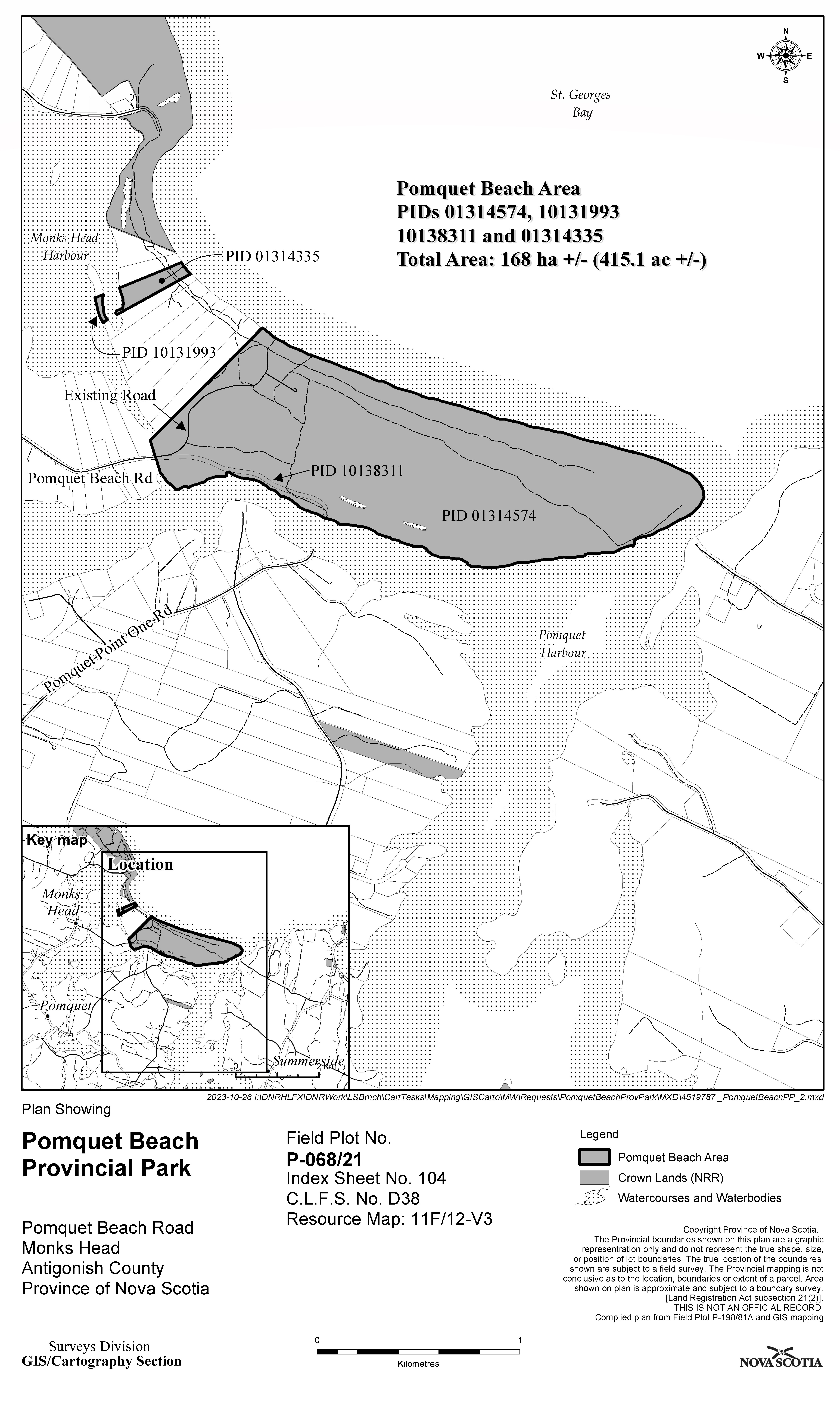 Graphic showing map of Pomquet Beach Provincial Park