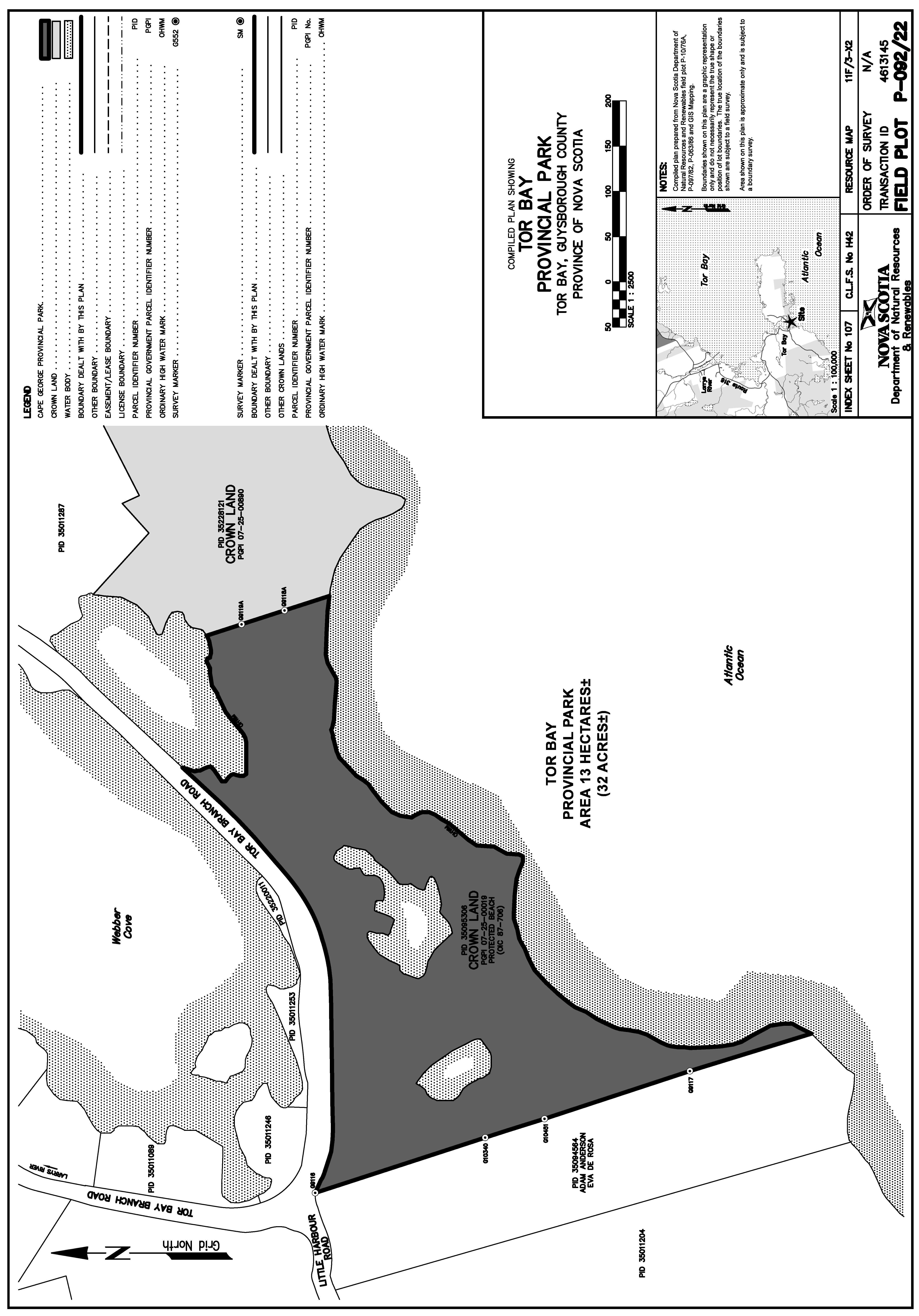 Graphic showing map of Tor Bay Provincial Park