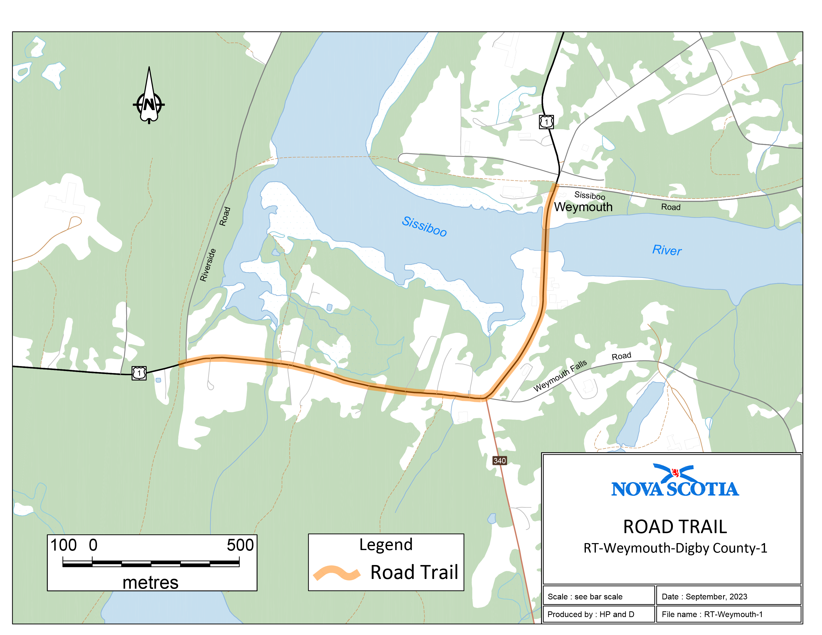 Graphic showing map of the Weymouth Road Trail