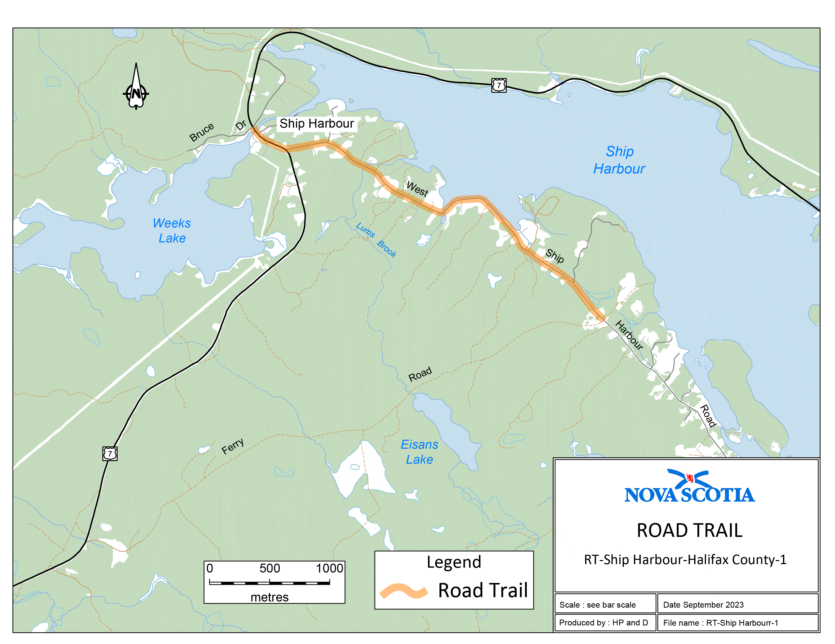 Graphic showing map of the Ship Harbour Road Trail