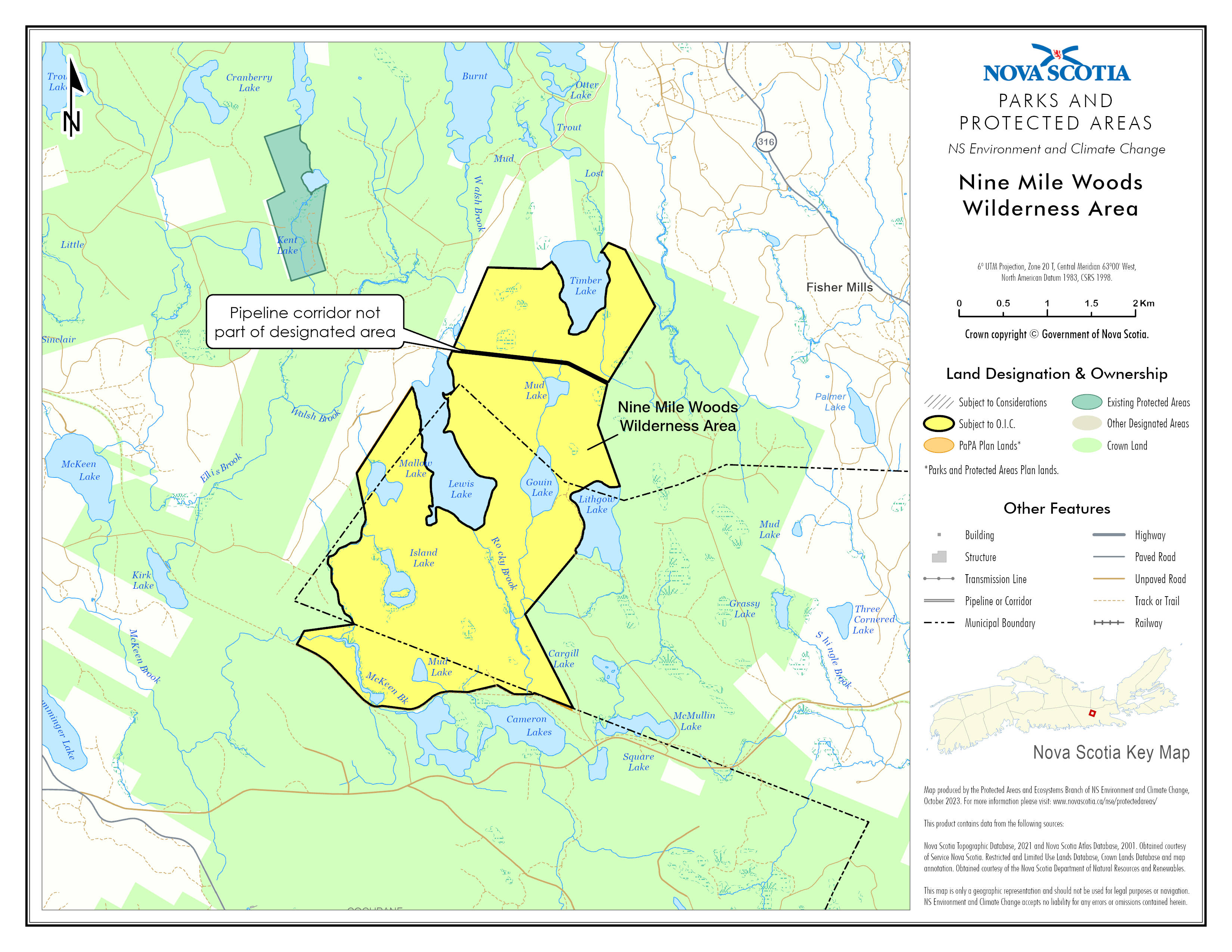 Graphic showing map of approximate boundaries of Nine Mile Woods Wilderness Area