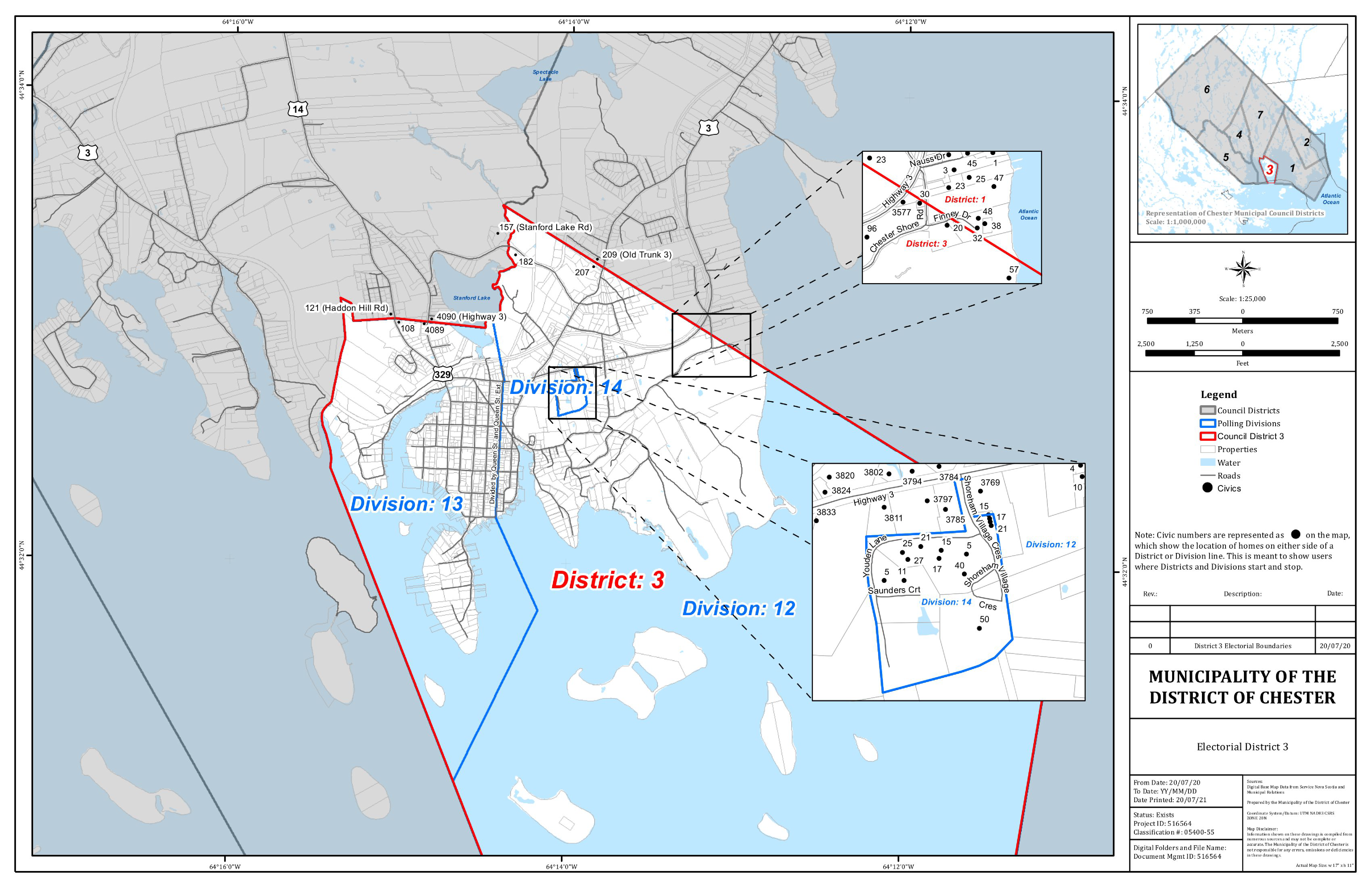 Graphic showing map of Electorial District 3 of the Municipality of the District of Chester
