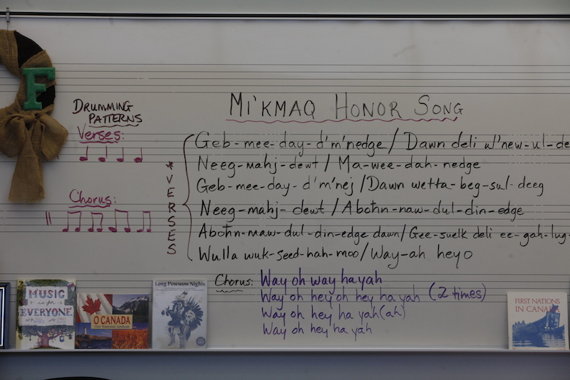 The musical score and words for the Mi’kmaq Honour Song.